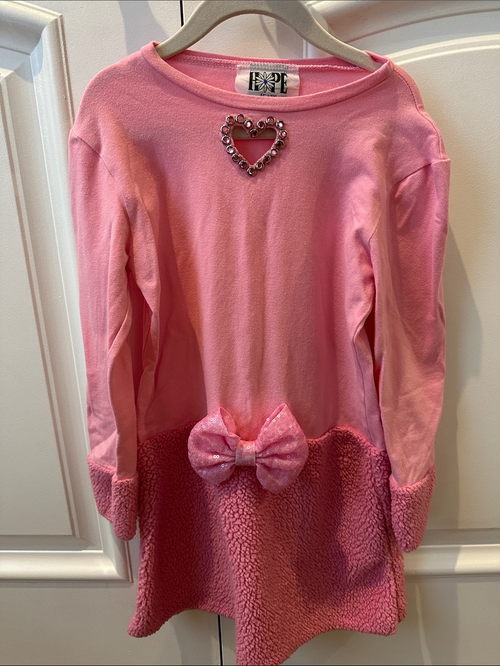 Hope Jeans Pink Fuzzy Dress with Crystal Heart